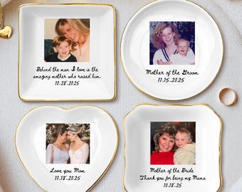 Custom Photo Mother of The Groom Jewelry Dish, Mother of The Bride Jewelry plate, Custom Jewelry Tray for Mom, Wedding Favor Gift For Mom