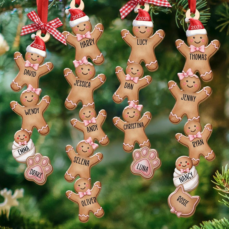 🥨Free Personalization🥨 Gingerbread Family Ornament: Personalized Family with Pets Ornament, Custom Family Member Tags Christmas Gifts 2025