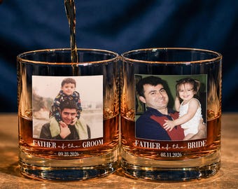 Custom Father of the Bride Whiskey Glass Gift, Father of the Groom Wedding Keepsake, Personalized Childhood Photo, Customize Wedding Gifts