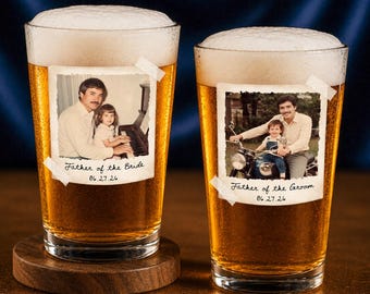 Personalized Father of the Bride, Father of the Groom, Custom Photo Pint Beer Glass 16Oz, Engagement, Wedding Gifts, Gift for Dad