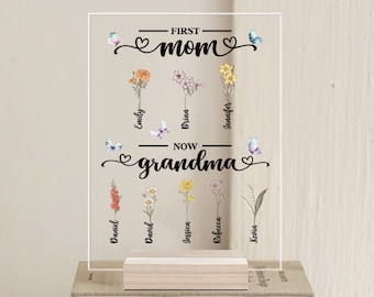 Mother's day Gift, First Mom To Now Grandma, Custom Name Flowers Month Birthday, Best Gift For Mom, First Grandma Gift, Grandma's Garden