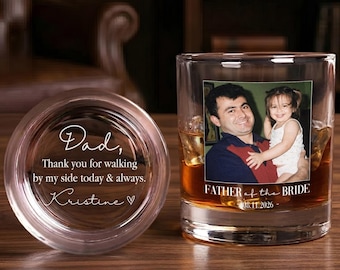 Custom Father of the Bride Whiskey Glass Gift, Father of the Groom Wedding Keepsake, Personalized Childhood Photo, Dad Wedding Gifts
