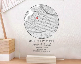 Custom Location Map, Our First Date Acrylic Plaque, Personalized Map First Met, Custom Map First Date, First Date Gift For Him/Her/Boyfriend
