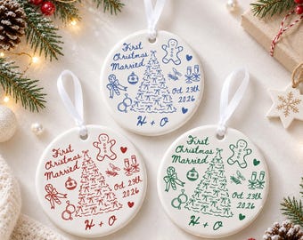 First Christmas Married Ornament, Doodle Art Personalized Married Ornament, Mr Mrs Christmas Ornament, Just Married Gift,  Marriage Ornament