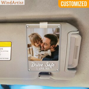 Personalized Father's Day Photo Frame, Custom Picture Frame Car Visor Clip, Drive Safe Gift, Magnet Photo Frames, Gift For Dad