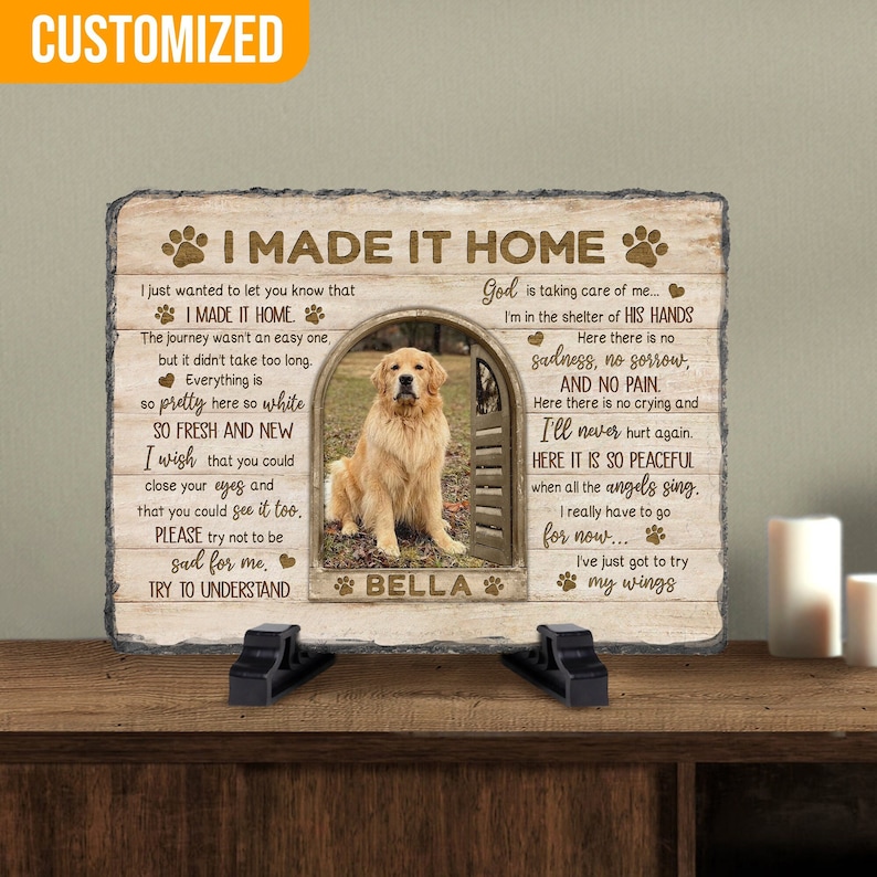 I Made It Home, Dog Memorial Gift, Cat Memorial Stone Plaque Decoration, Pet Sympathy Gift, Dog Loss Gift, Pet Remembrance, Pet Loss Gift.