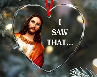 Jesus Glass Car Ornament, 'I Saw That' Funny Hanging Car Mirror Decor, Funny Car Ornament, Funny Gift, Cute Auto Accessory for Men & Women.