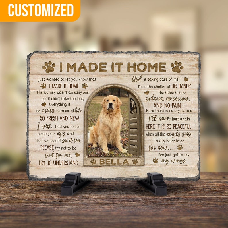 I Made It Home, Dog Memorial Gift, Cat Memorial Stone Plaque Decoration, Pet Sympathy Gift, Dog Loss Gift, Pet Remembrance, Pet Loss Gift.