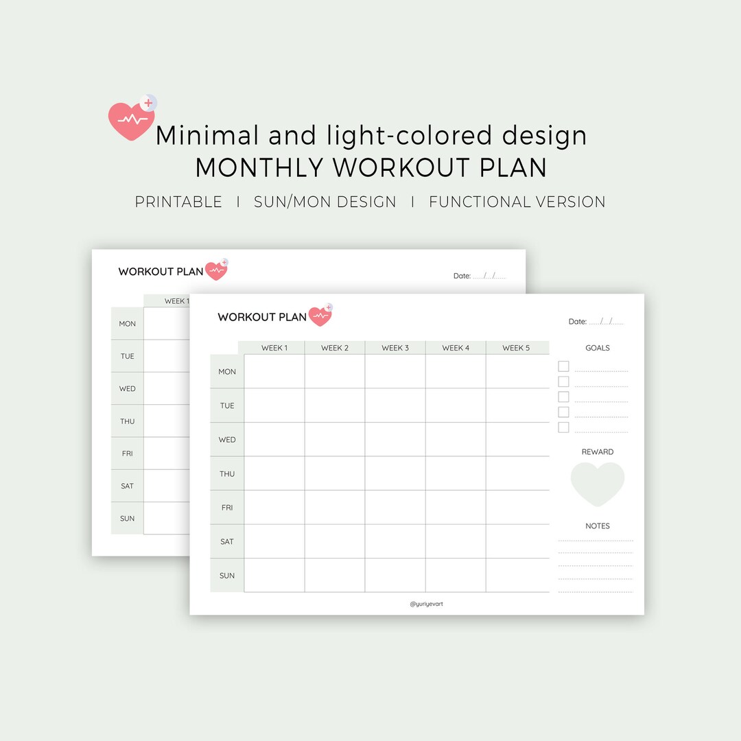 Minimal Monthly Workout Planner Printable PDF, Fitness Tracker, Home ...