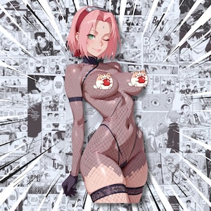 Pink Hair Fishnet - Hot Waifu Sticker, NSFW Anime Girl, Adult Vinyl Art