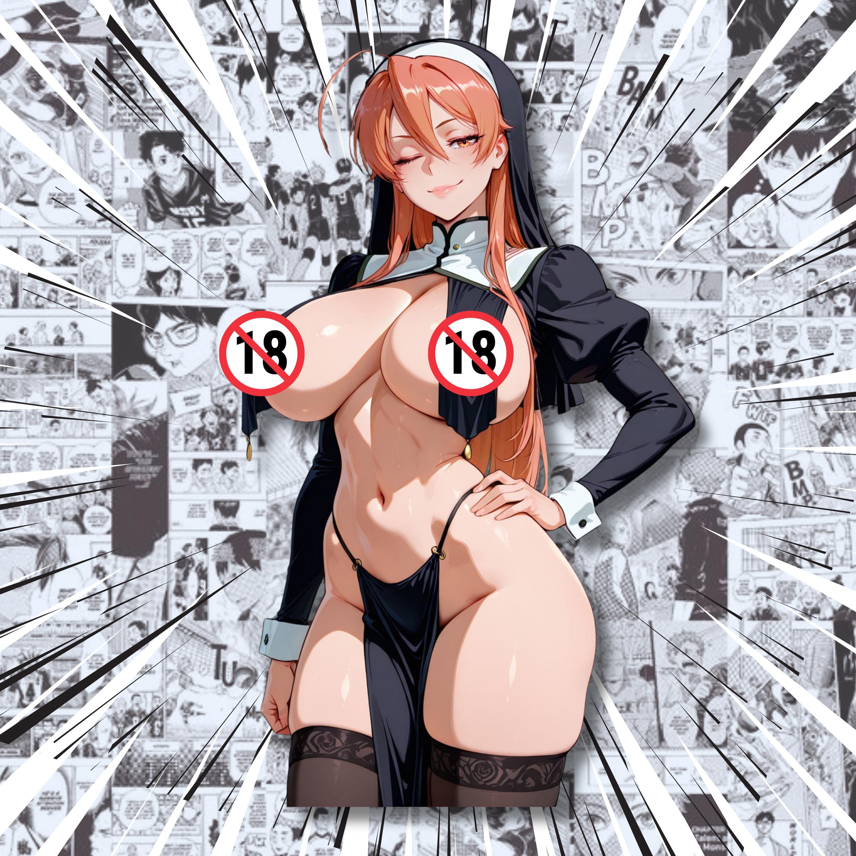 Pegatina de Waifu Monja Sexy - Pegatina de Waifu Recortada, Calcomanía de Anime Impermeable, Merchandising Otaku Picante