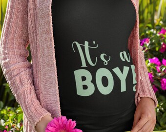 Maternity T-shirt 'It's a boy!' Black, short sleeve maternity wear, comfortable cotton shirt, stylish maternity clothing, son