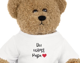 Surprise Teddy Bear 'You're Going to Be a Dad', White T-Shirt, Cuddly Gift Bear, Pregnancy Announcement, Loving Father Gift