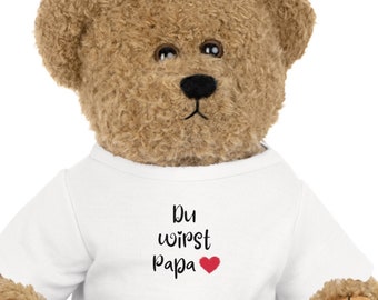 Überraschungs-Teddybär 'Du wirst Papa', Weißes T-Shirt, Kuscheliger Geschenkbär, Schwangerschaftsankündigung, Liebevolles Vatergeschenk