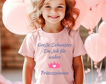 Princess T-shirt big sister, organic cotton, gift big sister gift for birth princess with crown