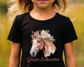 Große Schwester T-Shirt Pferd: Mädchen Farbenfroh, Vielseitige Größen, Kinder Trendy Shirt, Liebevolles Geschenk, farbiges kuscheliges Top