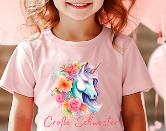 Pink "Big Sister" Unicorn T-Shirt | Announcement for big sister | T-shirt for girls | Gift for siblings | Birth