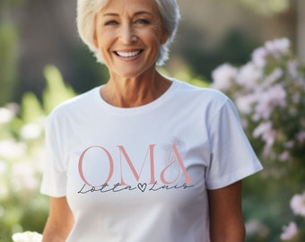 Oma T-Shirt, personalisierbar mit Namen der Enkel, Großmama Shirt, kuscheliges stolzes Statement Top, individuelles familien Geschenk