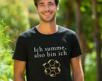 Witziges Herren Imker T-Shirt 'Ich summe also bin ich', Bienenwabe, Stylisches Shirt, Kreatives Bienendesign, Umweltbewusstes Statement