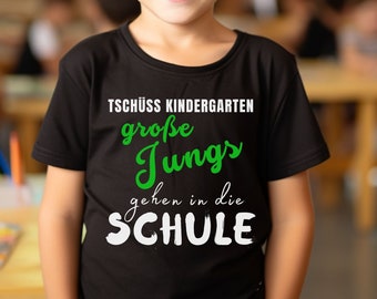 Schulstart Jungs T-Shirt 'Tschüß Kindergarten', Schwarz Blau Navy, Bequem Stylisch, Perfekt für Schulanfänger, Trendiges Einschulungs-Outfit