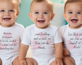 Baby Bodys Drillinge Schwangerschaft Ankündigung Herzlichen Glückwunsch, Opa, Oma, Papa, Bio Baumwolle BabyBody