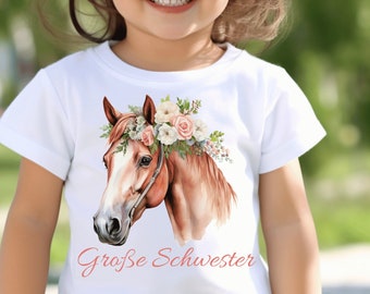 Baby T-Shirt Große Schwester mit Pferd: Mädchen Farbenfroh, Vielseitige Größen, Kinder Trendy Shirt, Liebevolles Geschenk, farbiges Top