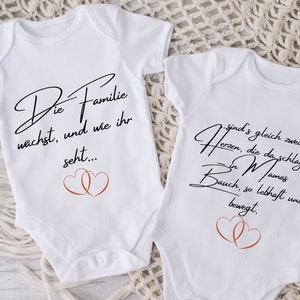 Twin Announcement Baby Bodysuits, Twin Stroke Heart Message, Charming Pregnancy Surprise, White Organic Cotton Bodysuit