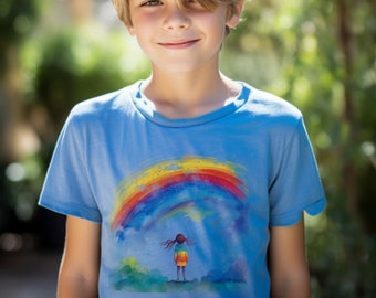 Kinder Shirt Regenbogen Verträumtes Kind mit Regenbogen Aquarell Regenbogen T-Shirt Buntes Shirt Mädchen Junge