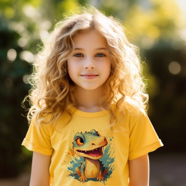 T-shirt dinosaure coloré pour enfants, coton biologique, différentes couleurs, chemise de loisirs confortable, motif animalier, mode enfant, durable et élégant