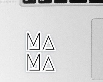 Stylish 'MA MA' vinyl sticker, 5 x 5 cm, modern font, versatile, interior decoration for laptops, windows, books