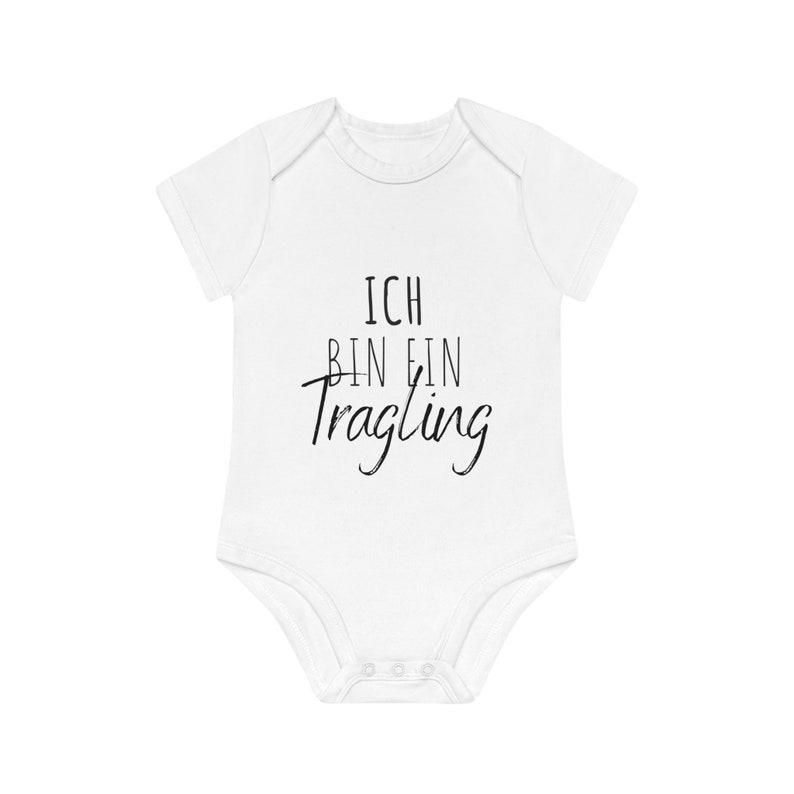 Kurzarm Baby Body Ich bin ein Tragling Bio-Baumwoll ökologisch, Bequemer Babybody, hautfreundlicher neugeborenen unisex Baumwoll Bodysuit Bild 3