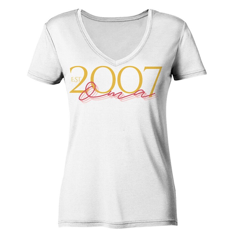 Chemise grand-mère personnalisable Col en V Coton biologique Choisissez votre année et célébrez les moments spéciaux de grand-mère ! Blanc