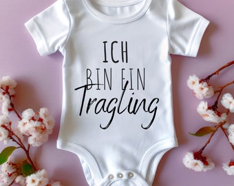 Kortärmad babybody "Jag är en bärande bebis" ekologisk bomull, bekväm babybody, hudvänlig unisex bomullsbody för nyfödda