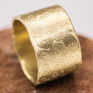 Wide ring, handmade hammered flat gold ring, 14k gold, cigar ring, brushed , Texture ring, Cigar Band,wide wedding ring