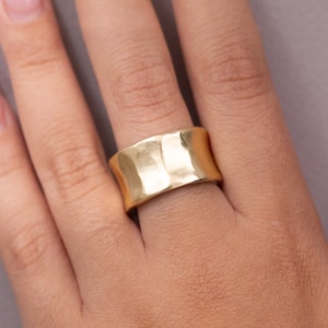 14k yellow gold ring Solid gold extra wide ring, extra thick band  , matte finish, woman's wedding ring, hammered band