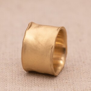 14k gold wide ring, cigar ring, rustic ring, 13 mm wide ring, wide hammered ring, woman's wedding ring