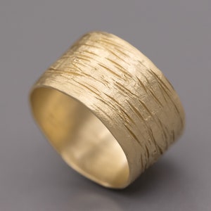 14k yellow Solid gold extra wide ring, wide texture Band, handmade, wedding ring for man/woman ,textural ring solid 14K gold, unisex ring