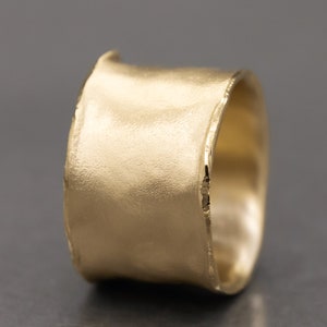 14k gold wide ring, cigar ring, rustic ring, 13 mm wide ring, wide hammered ring, woman's wedding ring