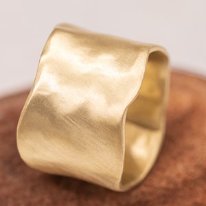 14k gold wide ring, cigar ring, rustic ring, 13 mm wide ring, wide hammered ring, woman's wedding ring