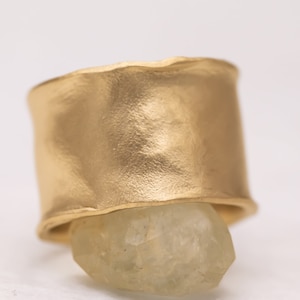 14k gold wide ring, cigar ring, rustic ring, 13 mm wide ring, wide hammered ring, woman's wedding ring