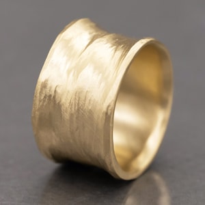 Concave ring, 14K Gold Wedding Band, Wide Wedding Band Gold Band Ring Cigar Band Ring Gold Flat Gold Band, Israeli wedding ring