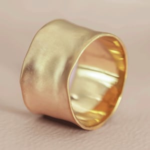 Gold Wide  Ring, 14K Gold Wedding Band, Wide Wedding Band Gold Band Ring Cigar Band Ring Gold Flat Gold Band
