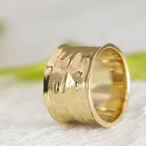 Gold Wide  Ring, 14K Gold Wedding Band, Wide Wedding Band Gold Band Ring Cigar Band Ring Gold Flat Gold Band