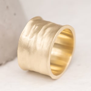Gold Wide  Ring, 14K Gold Wedding Band, Wide Wedding Band Gold Band Ring Cigar Band Ring Gold Flat Gold Band