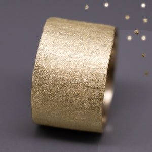 Wide ring, handmade hammered flat gold ring, 14k gold, cigar ring, brushed , Texture ring, Cigar Band