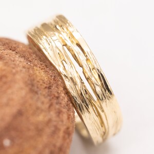 14K solid gold Zweig Band Baumring Rinde Band Zweig Ring Natur Eheringe Herren Ehering Damen Ehering