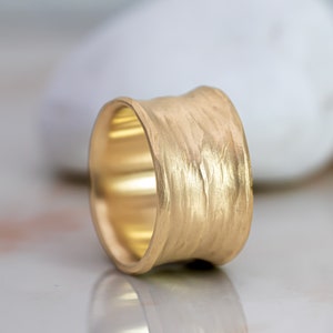 Concave ring, 14K Gold Wedding Band, Wide Wedding Band Gold Band Ring Cigar Band Ring Gold Flat Gold Band, Israeli wedding ring