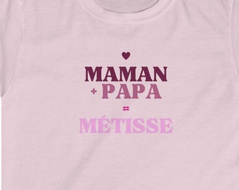T-Shirt für Mädchen, Mama+Papa=Métisse, trendiges Mädchen-T-Shirt, süßes Retro-T-Shirt, Retro-Shirt für Kinder, Geschenkidee für Mädchen
