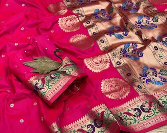 Pure Soft Banarasi Silk Saree with Copper Zari Weaving Work- Soft Banarasi Festive wear- Bollywood Saree- Handloom Weaving