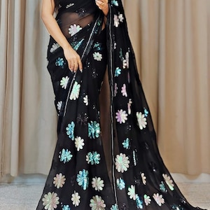 Heavy Georgette Sequence Work Saree, Saree For USA Women, Party Wear Saree, Designer Saree, Wedding Wear, Stylist Bollywood saree